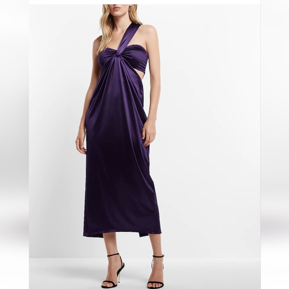 Express Satin One Shoulder Twisted Side Cutout Midi Dress, NWT. Size small